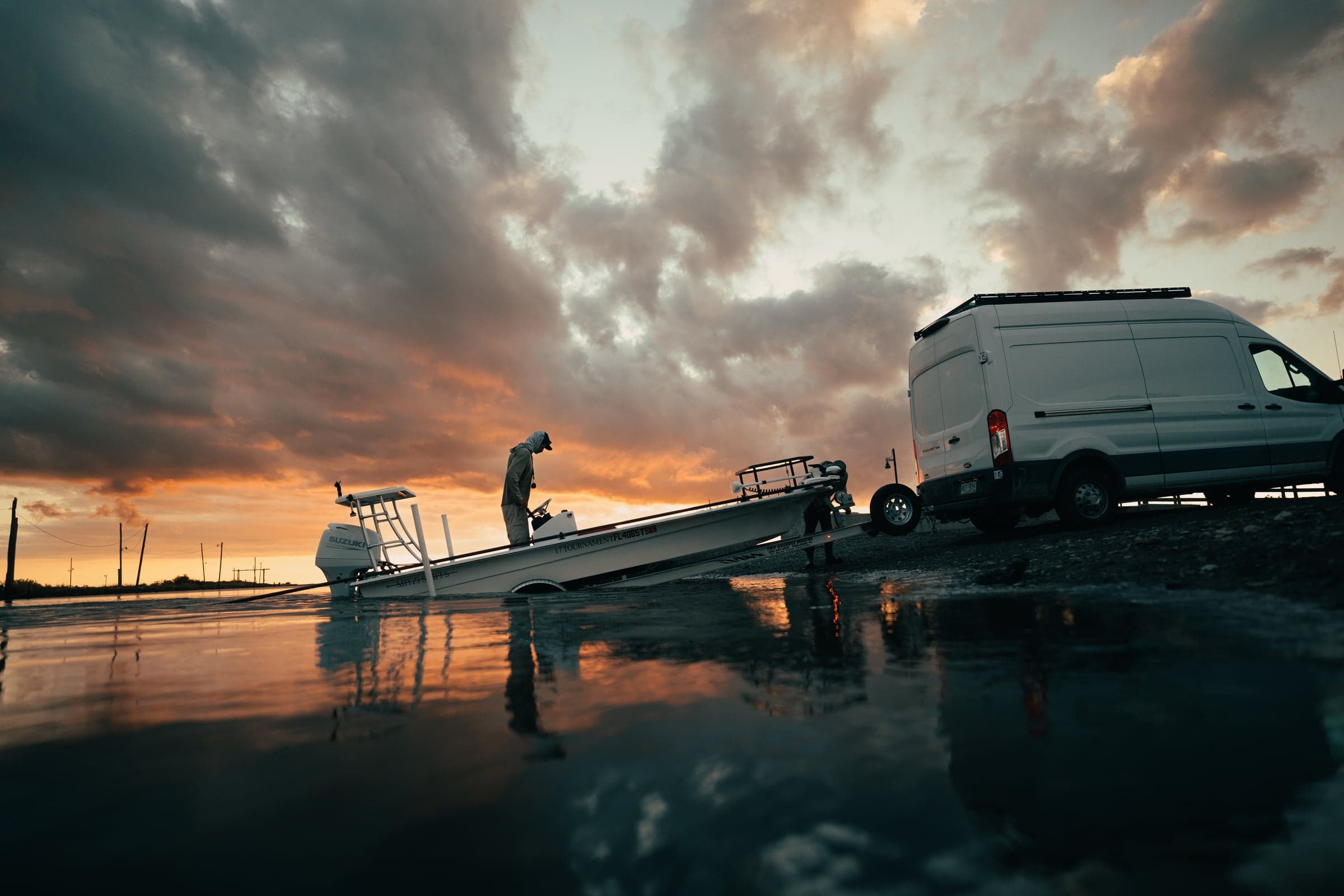 Guided fly fishing boat launch on the Louisiana marsh near Port Sulphur.